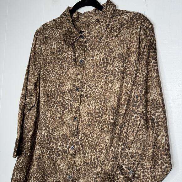 Talbots Women’s Animal Print 3/4 Sleeve Shirt Button Front Brown Size 20W NWT - Picture 3 of 5